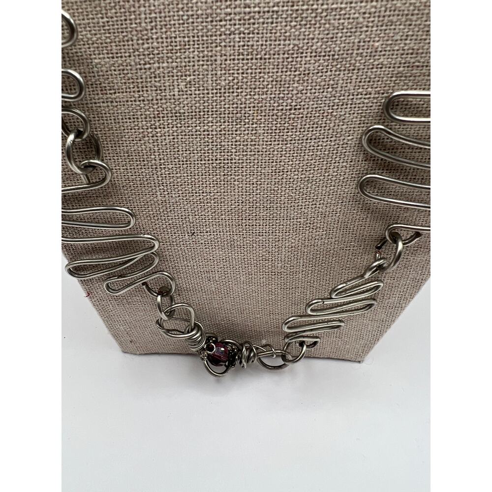 Handmade‎ Silver Tone Industrial Wire Necklace Artisan Wearable Art Statement - Picture 5 of 9